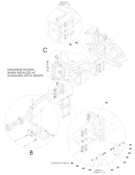 A96259 CONTINENTAL DRAWBAR ASSEMBLY - HYDRAULIC JACK