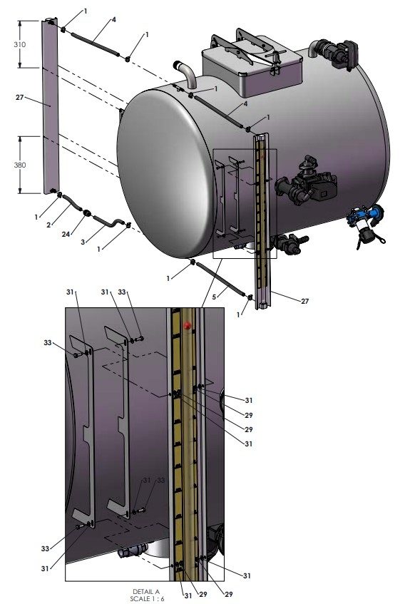 A66154-R02 (b) 1200L STAINLESS ROUND TANK ASSEMBLY